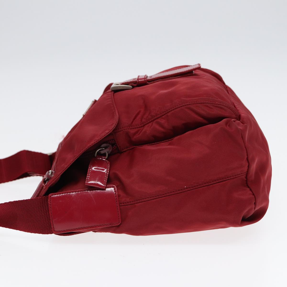 Luxury Prada Shoulder Bag Nylon Red Silver  87219
