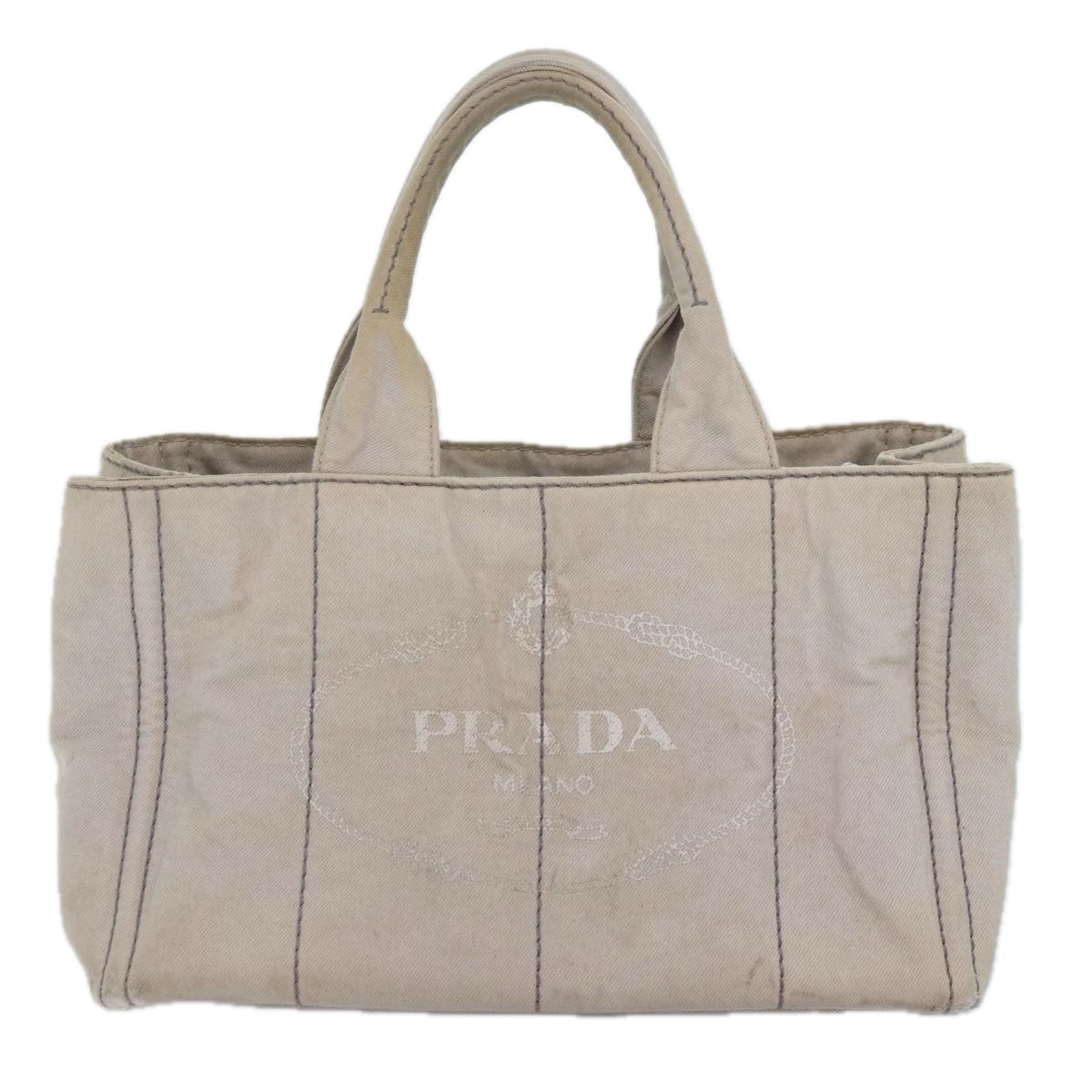 Luxury Prada Canapa MM Hand Bag Canvas Gray Gold  87230