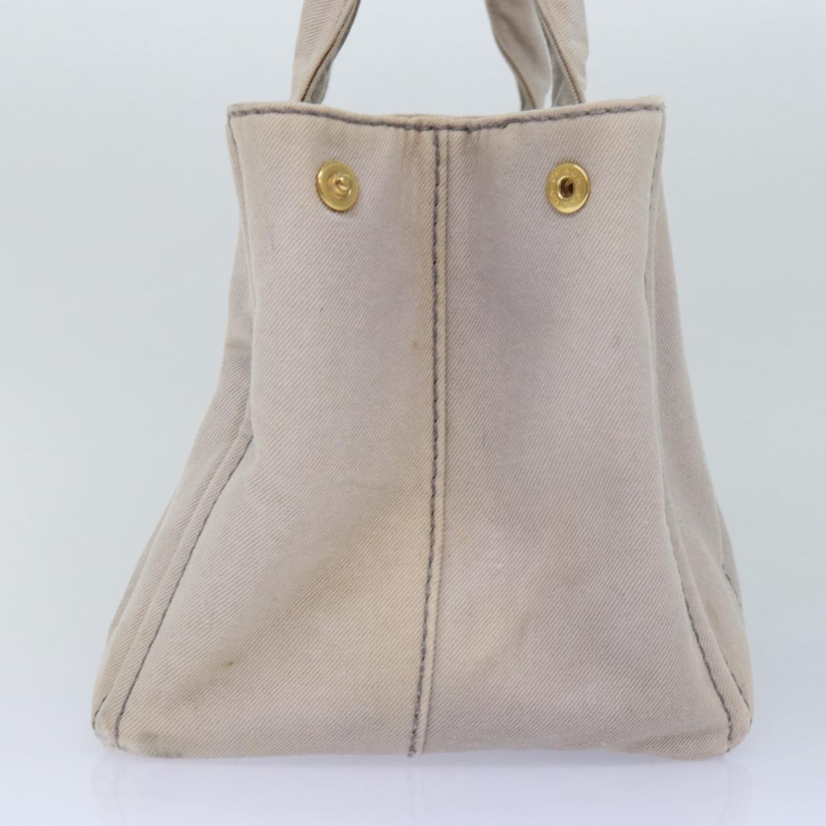 Luxury Prada Canapa MM Hand Bag Canvas Gray Gold  87230