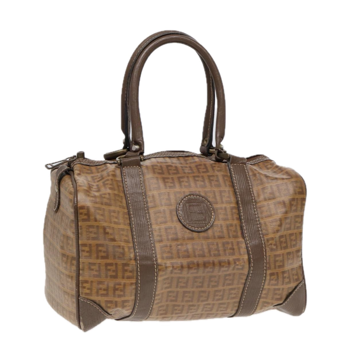Luxury Fendi Zucchino Canvas Boston Bag Vintage Beige Brown gold87247