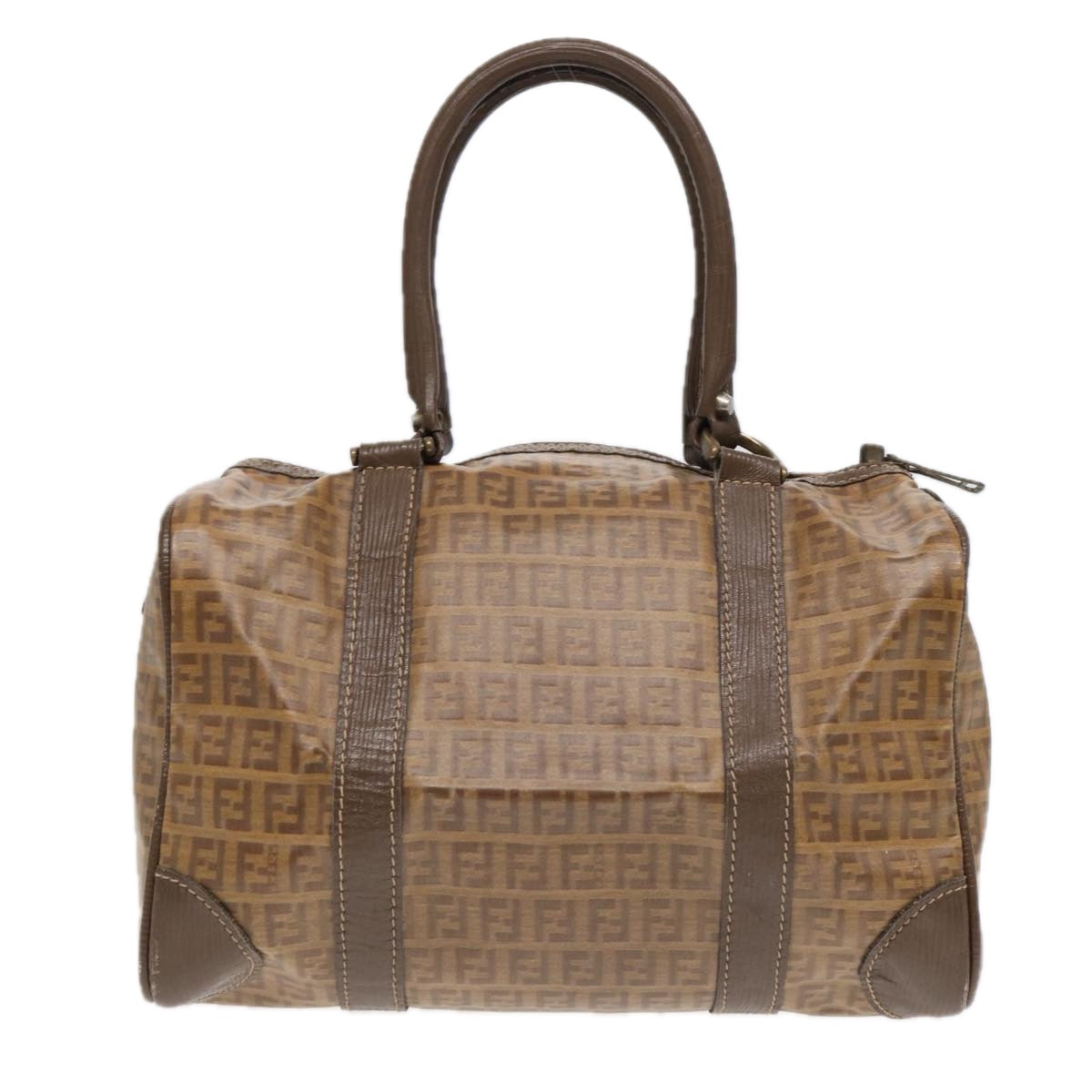 Luxury Fendi Zucchino Canvas Boston Bag Vintage Beige Brown gold87247
