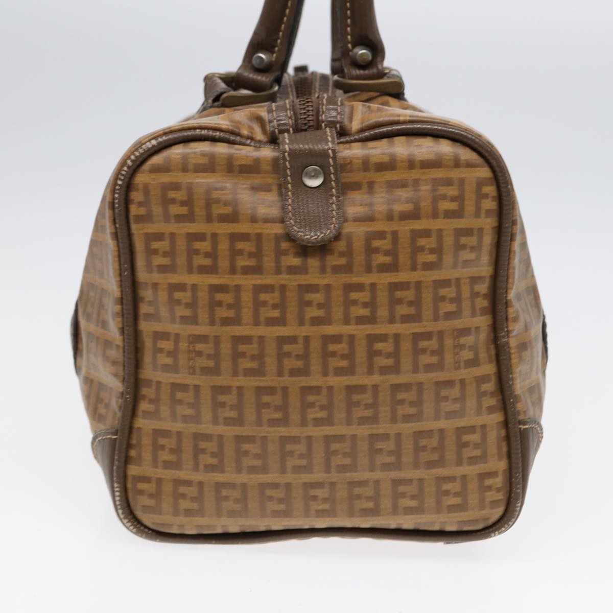 Luxury Fendi Zucchino Canvas Boston Bag Vintage Beige Brown gold87247