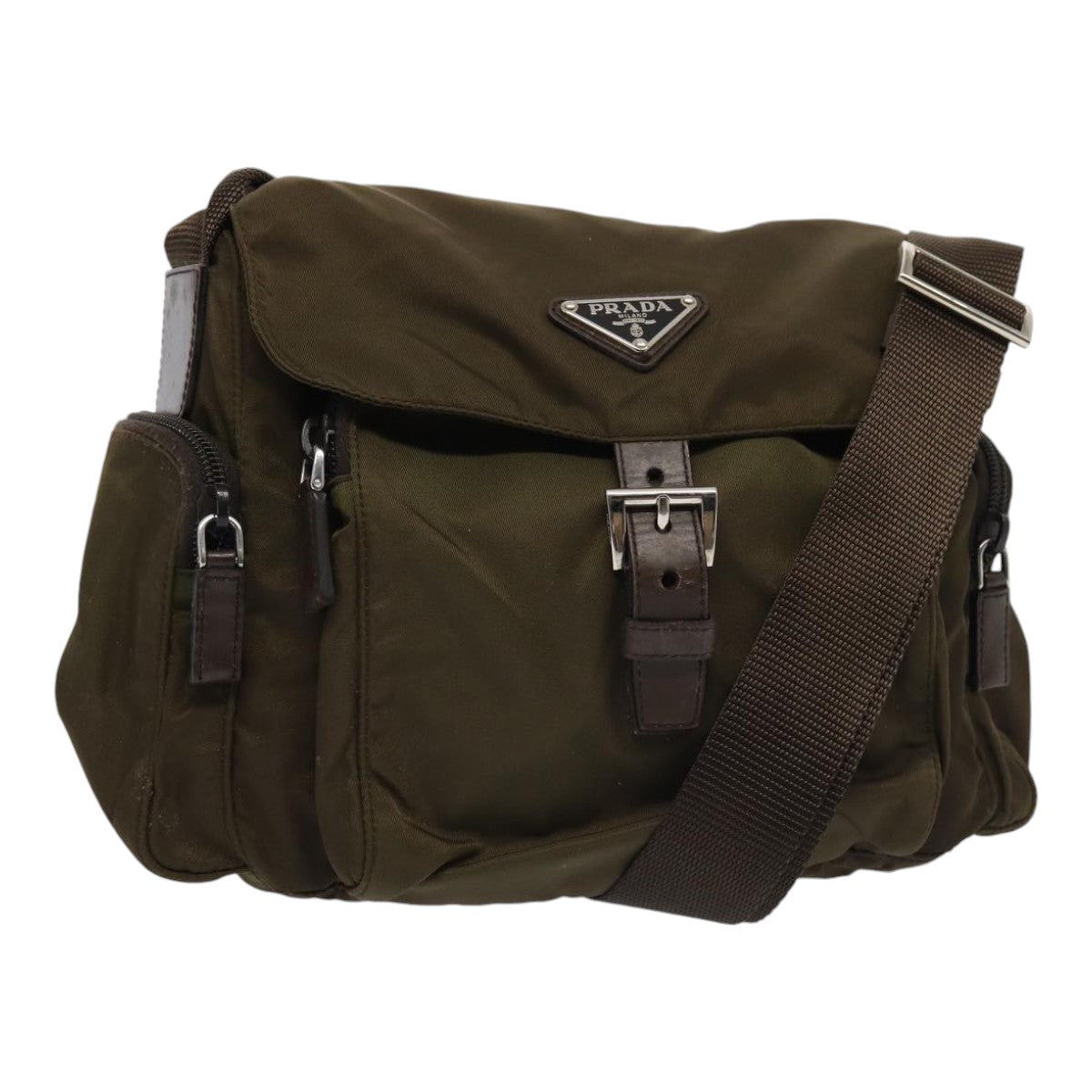 Luxury Prada Shoulder Bag Nylon Silver Brown  87255