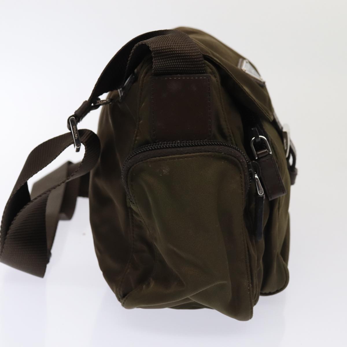 Luxury Prada Shoulder Bag Nylon Silver Brown  87255