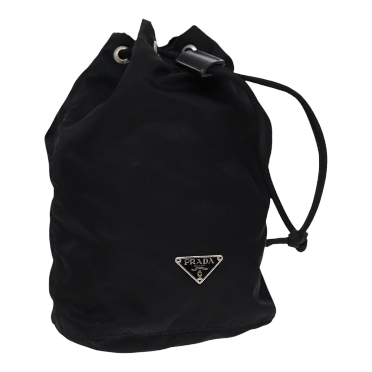 Luxury Prada Drawstring Pouch Nylon Black Silver  87269