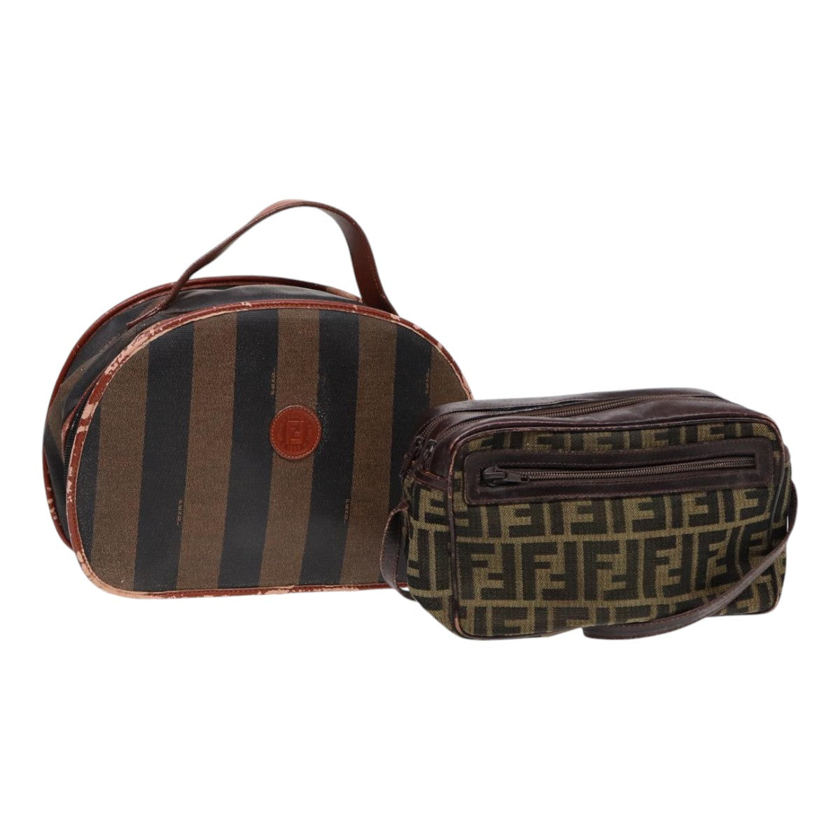 Luxury Fendi Zucca Canvas Pecan Canvas Shoulder Bag 2Set Brown Beige87321
