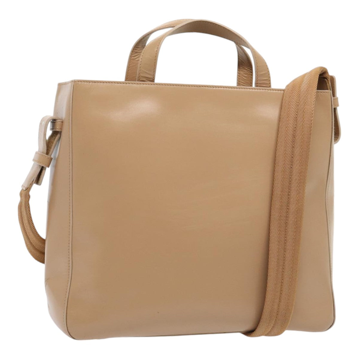 Luxury Prada Hand Bag Patent leather 2way Beige Silver  87345