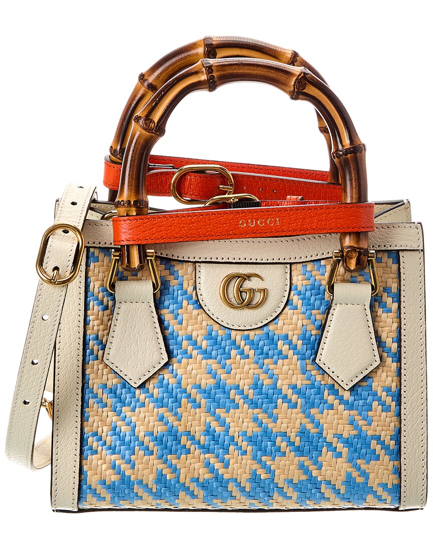 Gucci Diana Mini Straw & Leather Tote