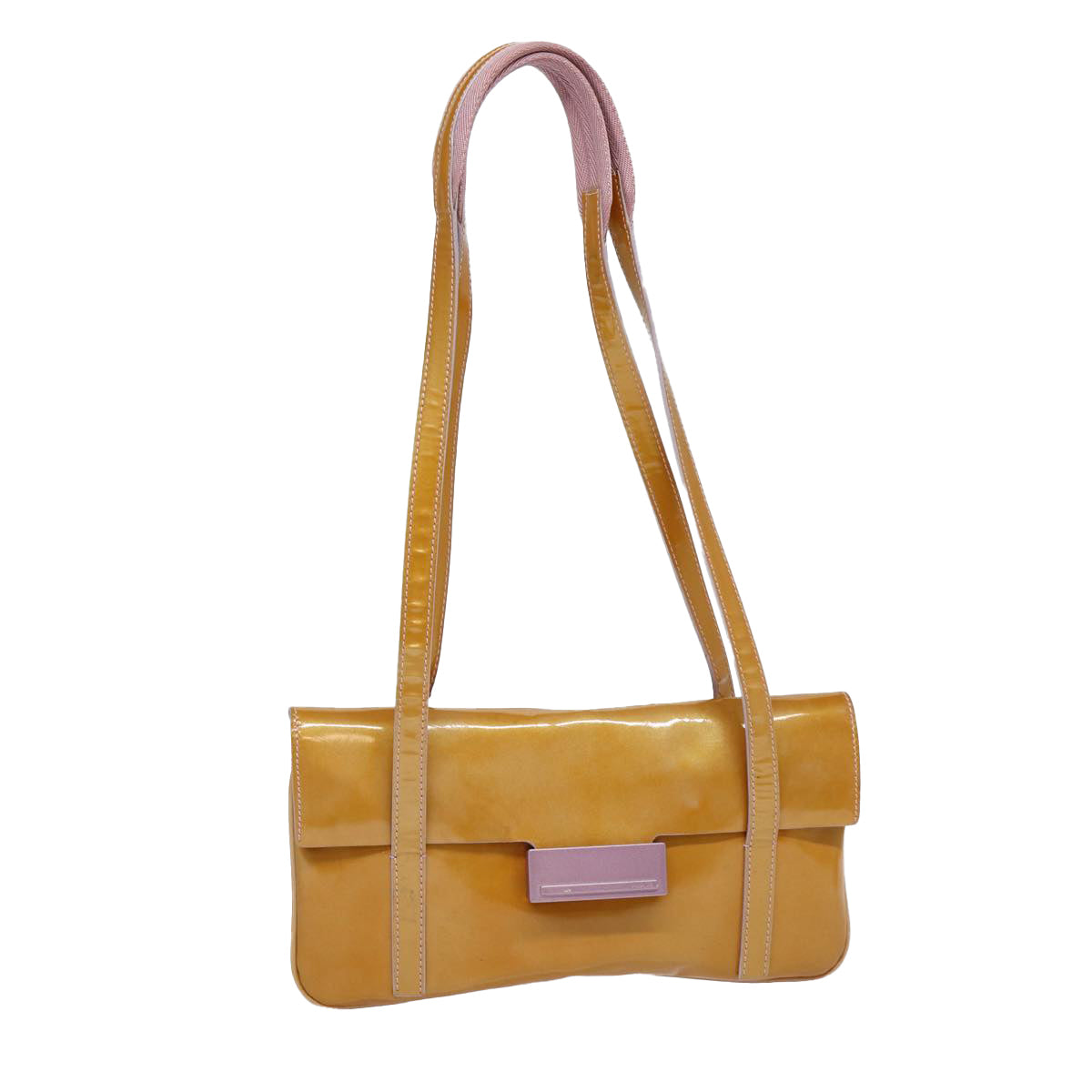 Luxury Prada Shoulder Bag Patent leather Orange Silver  87361