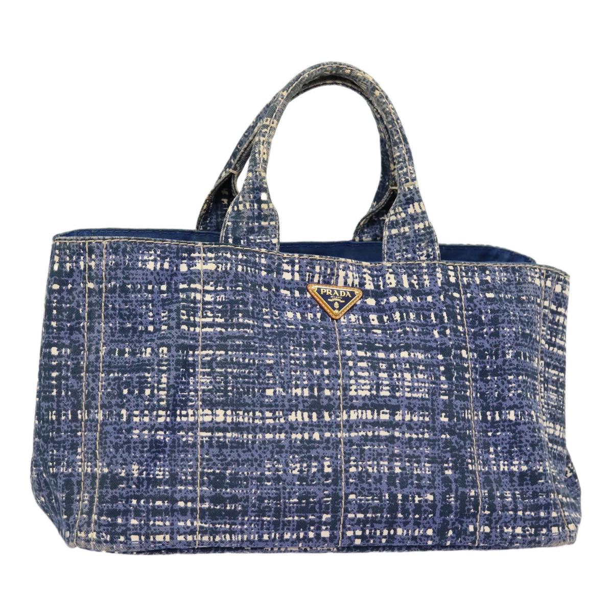 Luxury Prada Canapa GM Hand Bag Canvas Blue Gold  87365