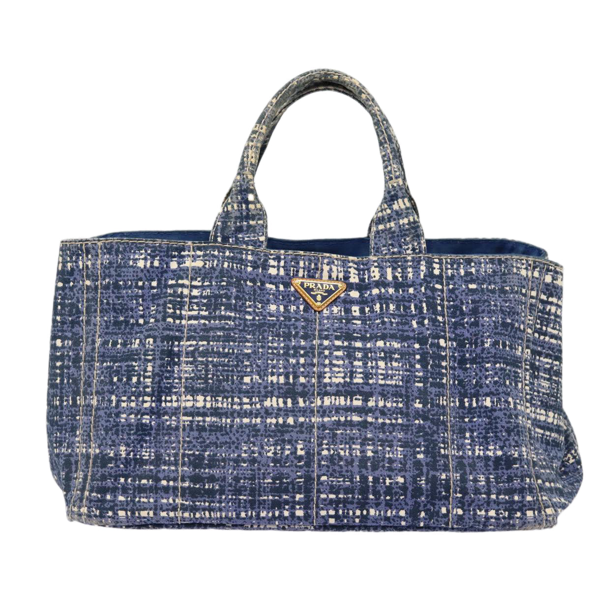 Luxury Prada Canapa GM Hand Bag Canvas Blue Gold  87365
