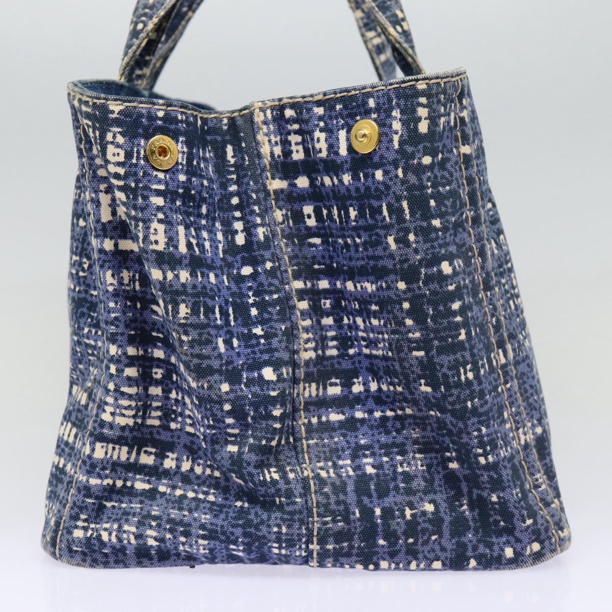 Luxury Prada Canapa GM Hand Bag Canvas Blue Gold  87365