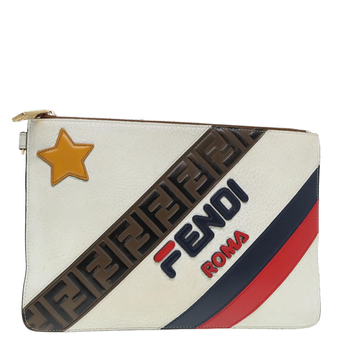 Luxury Fendi FILA Collaboration Clutch Bag Leather Beige Gold87366