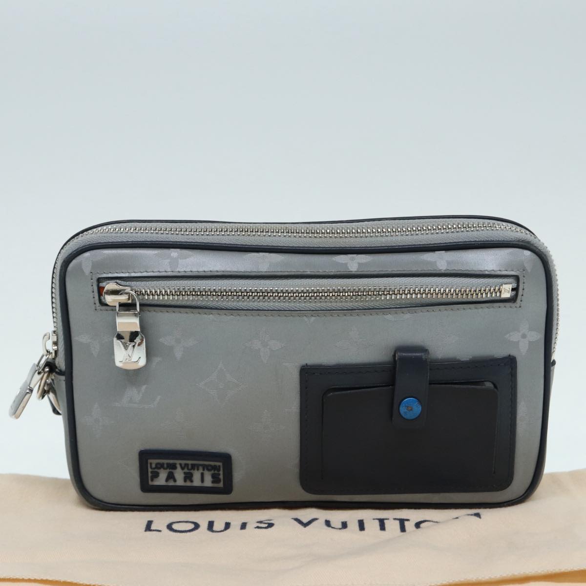 LOUIS VUITTON Monogram Satellite Alpha Clutch Bag Silver M44171 LV 87443