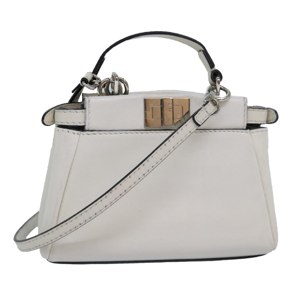 Luxury Fendi Peek A Boo Small Shoulder Bag Leather 2way White87645