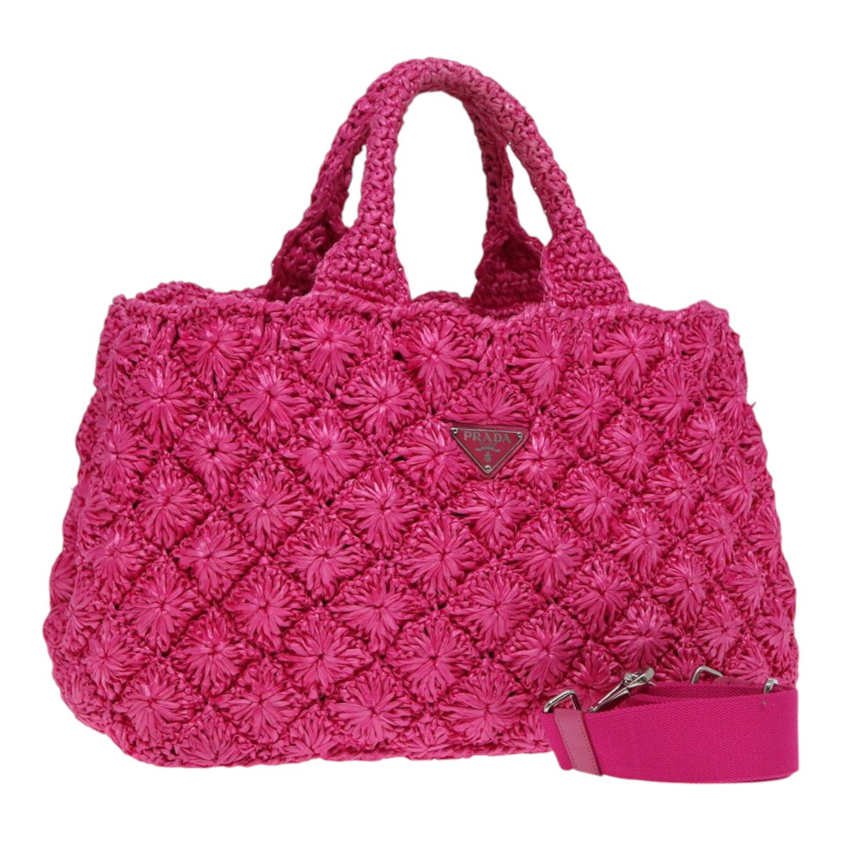 Luxury Prada Canapa GM Hand Bag Raffia 2way Pink  87669A