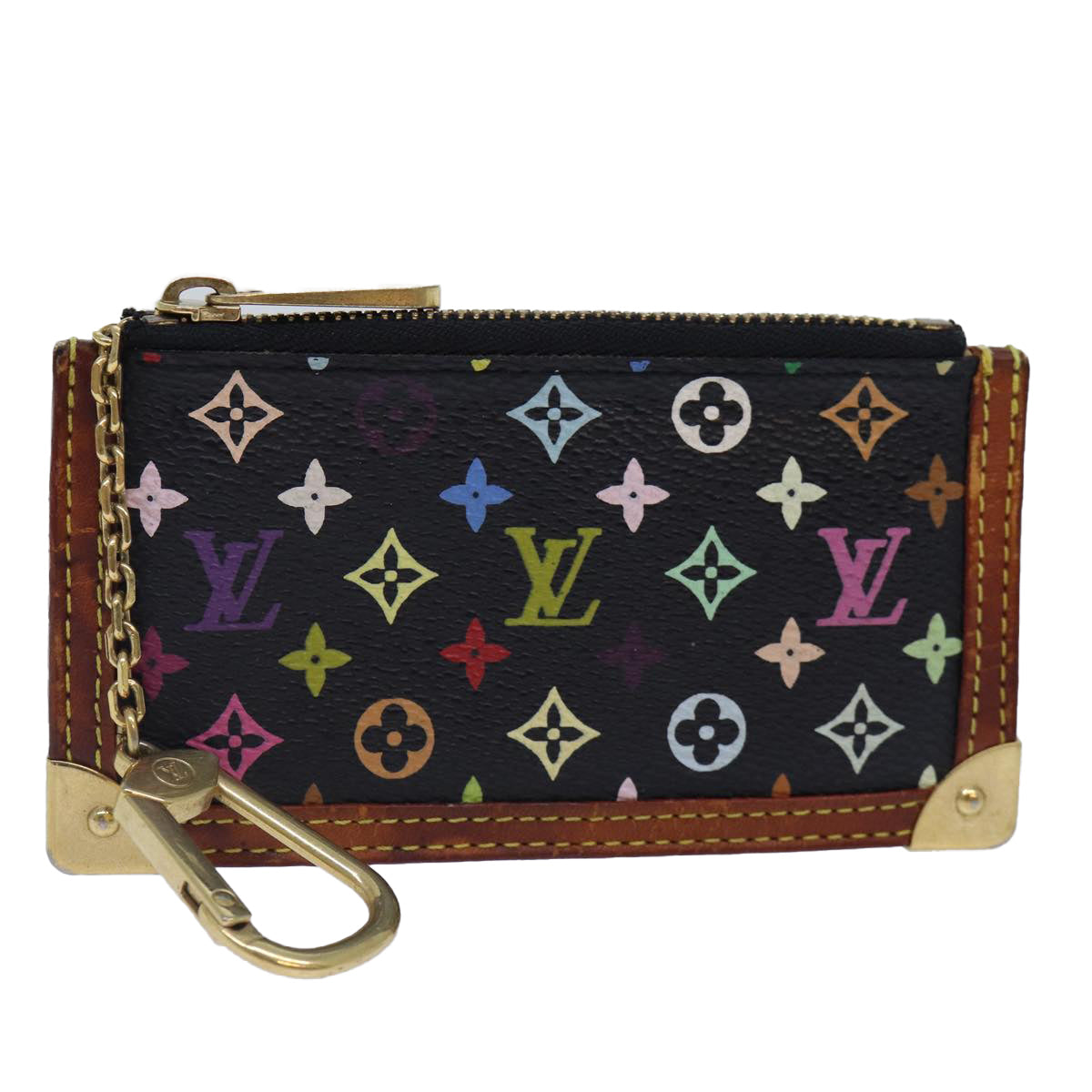 LOUIS VUITTON Monogram Multicolor Pochette Cles Purse Black M92654 LV 87691