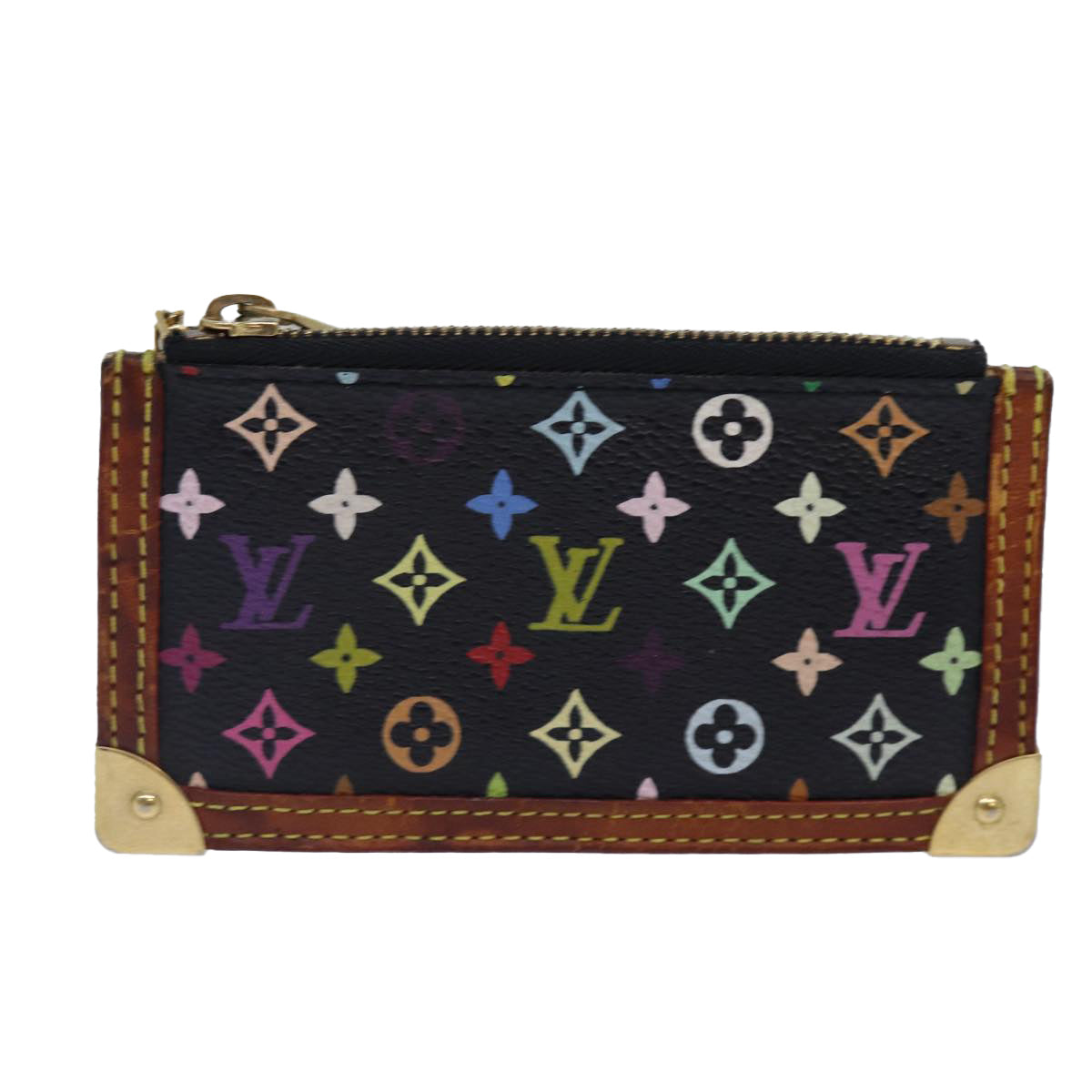 LOUIS VUITTON Monogram Multicolor Pochette Cles Purse Black M92654 LV 87691