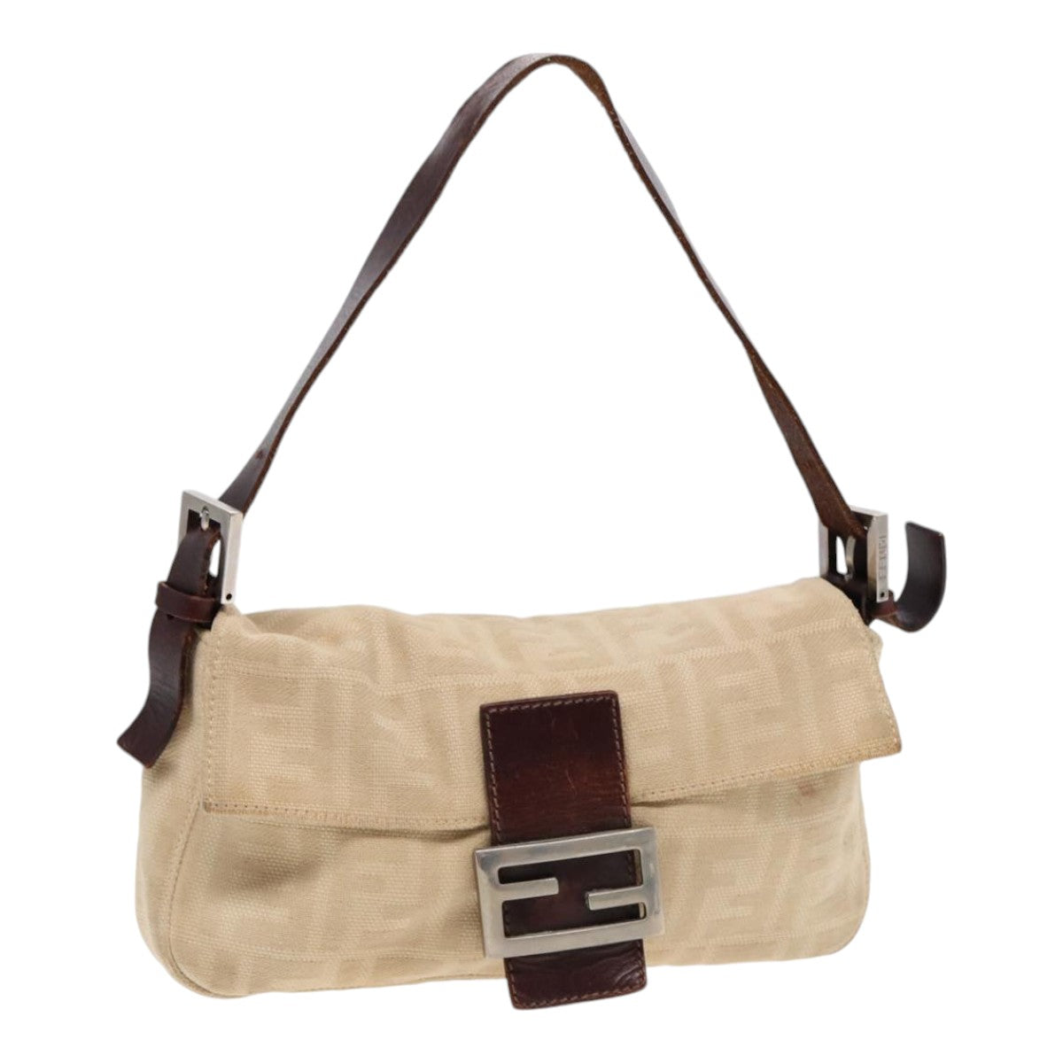 Luxury Fendi Zucca Canvas Mamma Baguette Shoulder Bag Beige Brown Silver87743