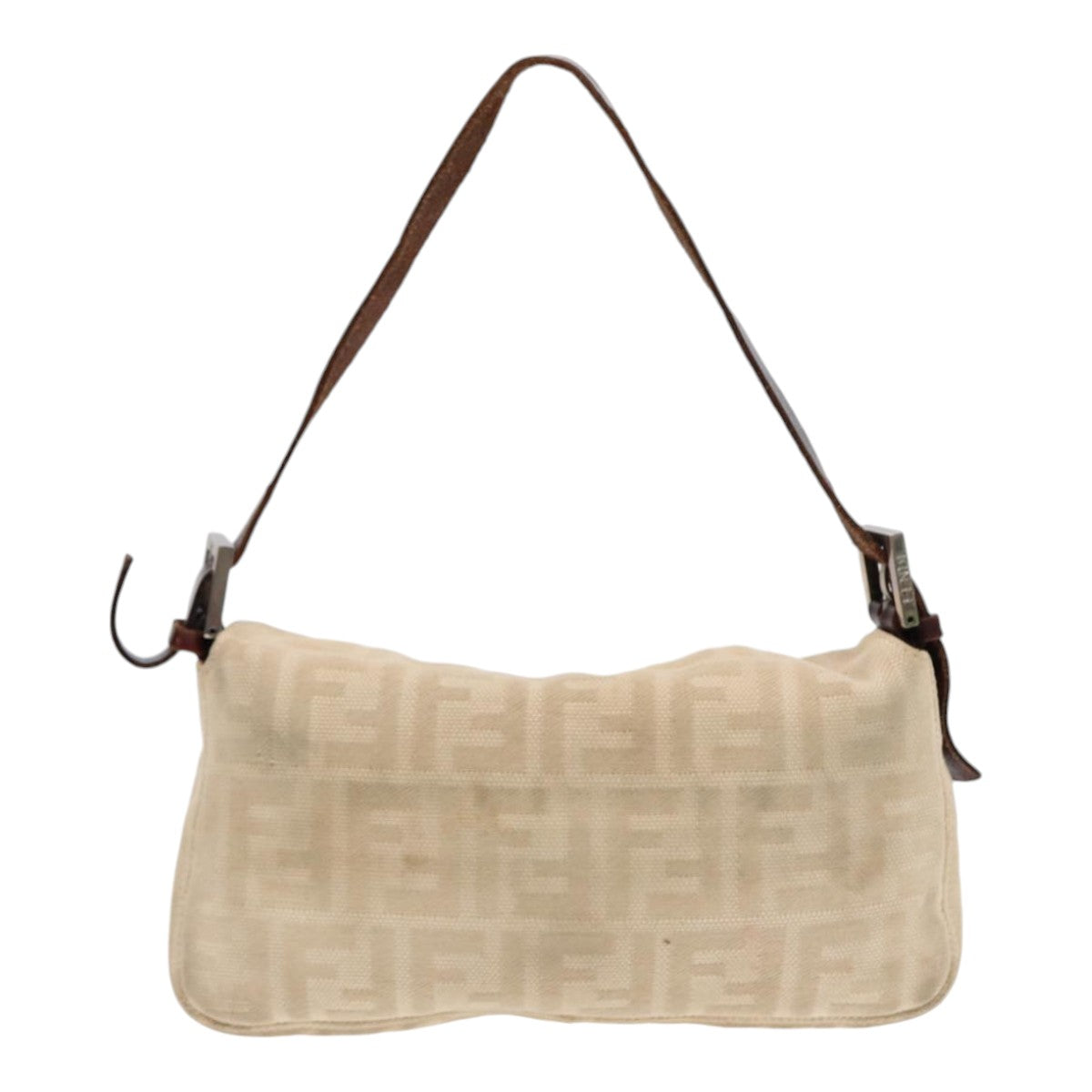 Luxury Fendi Zucca Canvas Mamma Baguette Shoulder Bag Beige Brown Silver87743