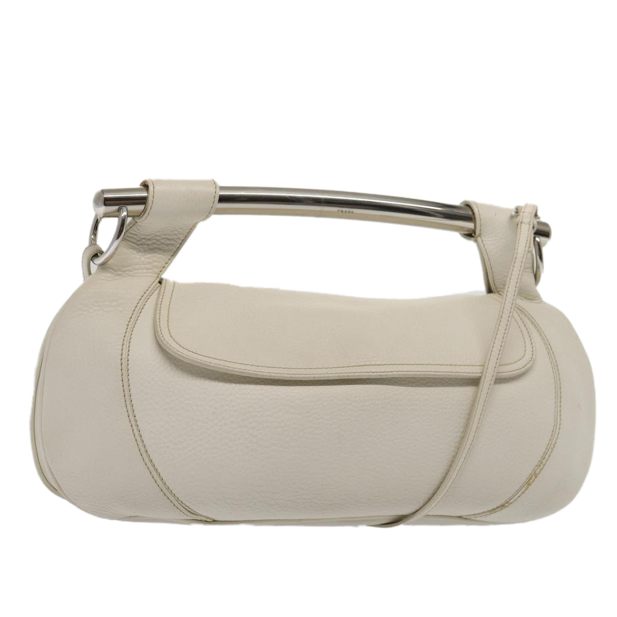 Luxury Prada Shoulder Bag Leather White Silver  87751