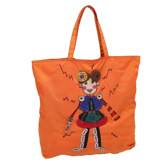Luxury Prada Tote Bag Nylon Orange Silver  87757
