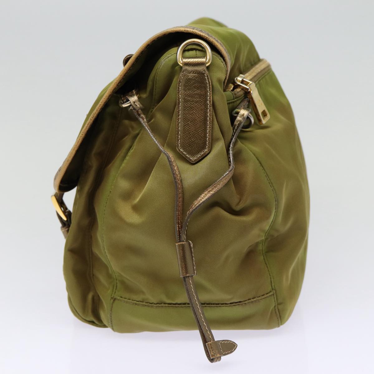 Luxury Prada Shoulder Bag Nylon Khaki Gold  87763