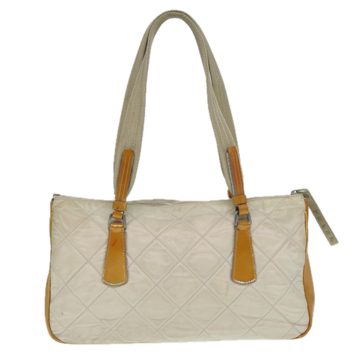 Luxury Prada Shoulder Bag Nylon Beige Silver  87764