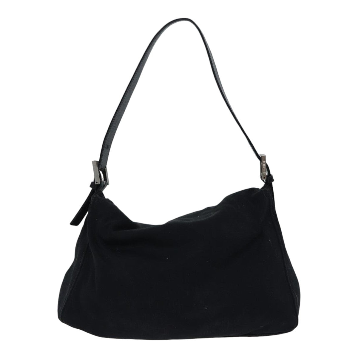 Luxury Fendi Mamma Baguette Shoulder Bag Nylon Black Silver87809
