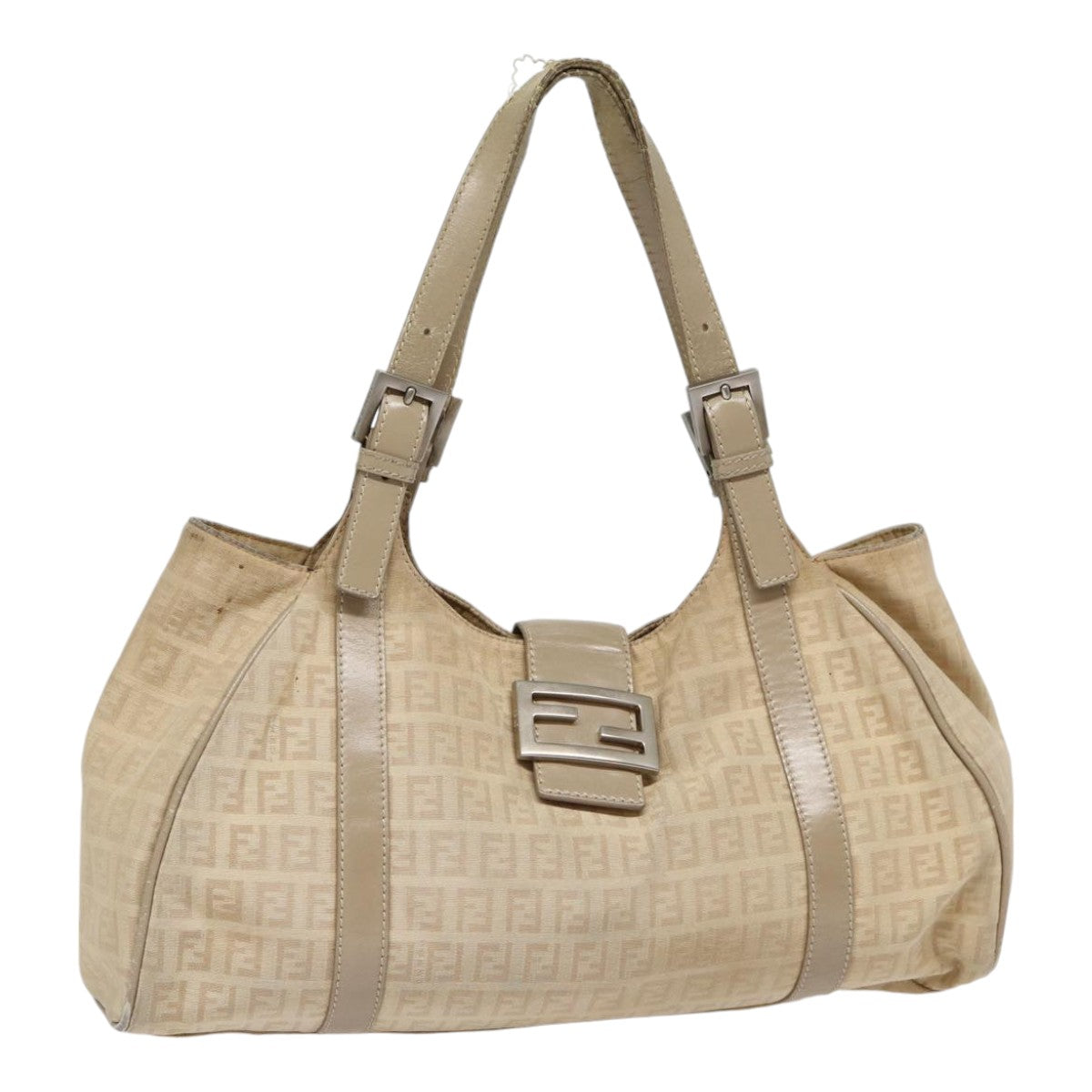 Luxury Fendi Zucchino Canvas Shoulder Bag Silver Beige87811