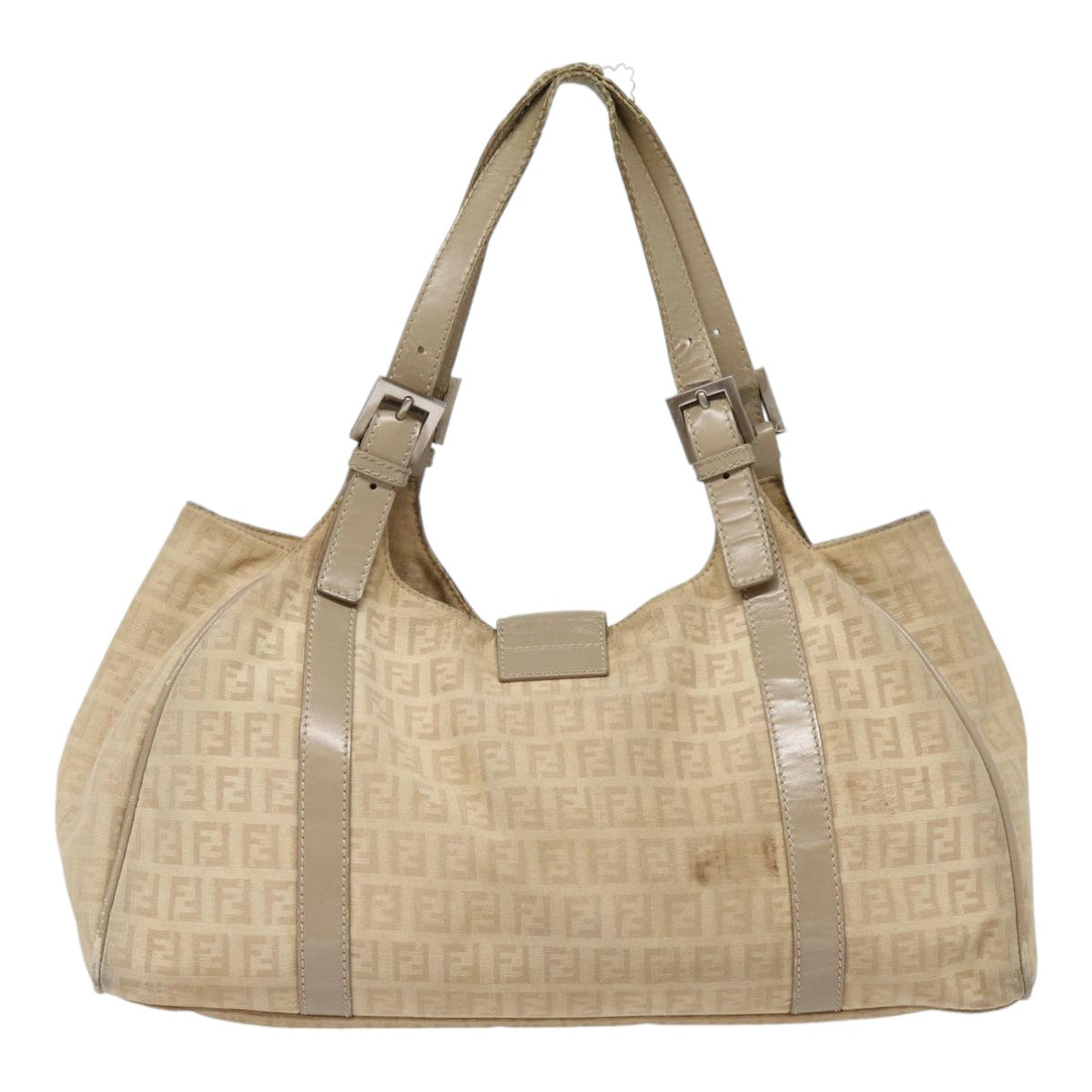 Luxury Fendi Zucchino Canvas Shoulder Bag Silver Beige87811