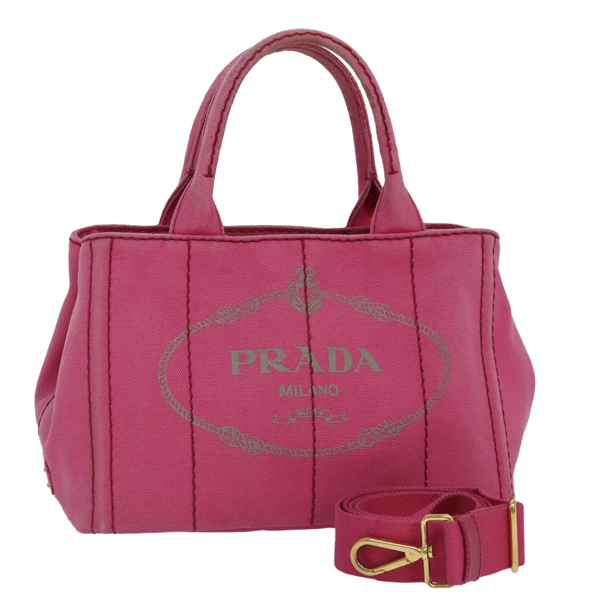 Luxury Prada Canapa PM Hand Bag Canvas 2way Pink Gold  87879