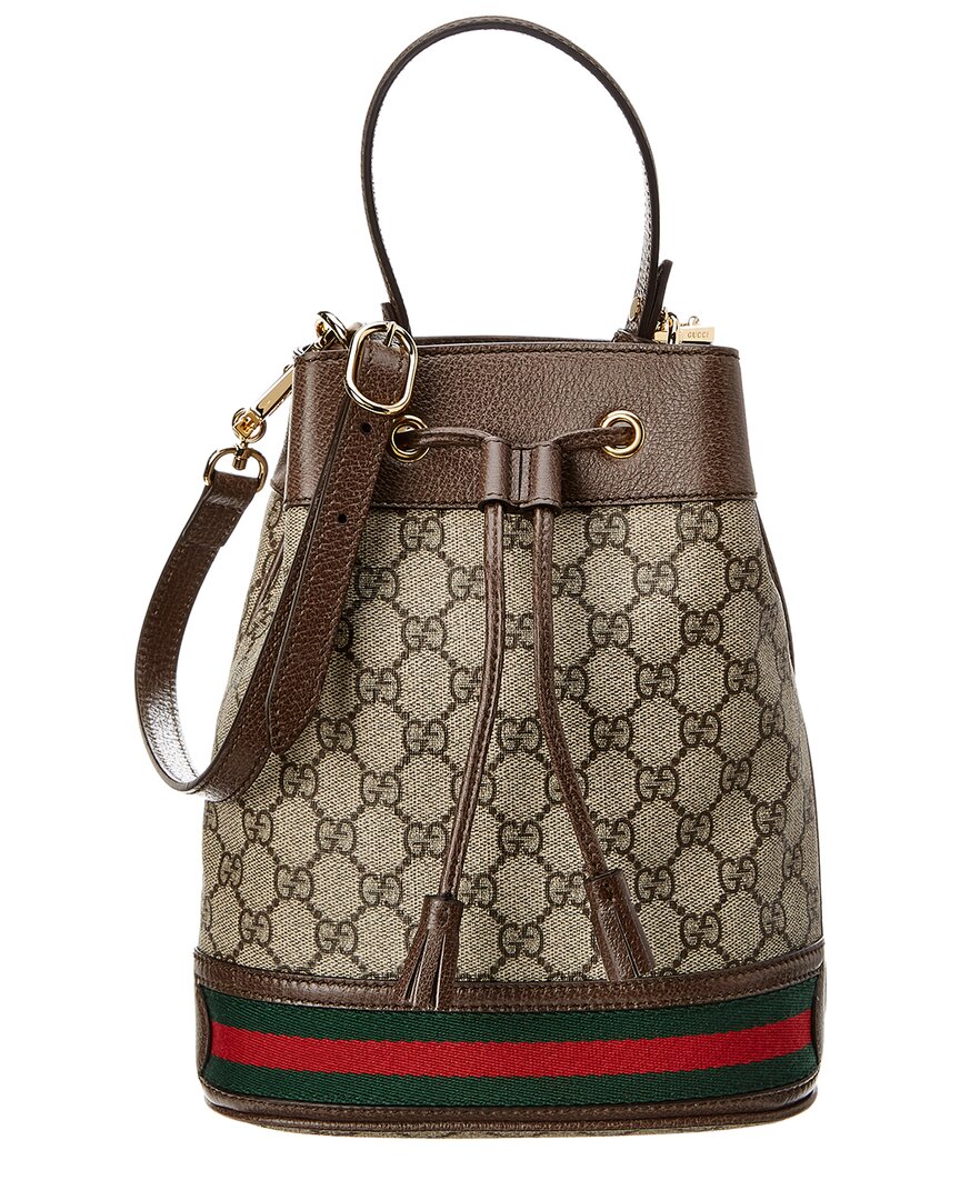 Luxury Gucci Trending 2025 Ophidia Small GG Supreme Canvas & Leather Bucket Bag, Brown