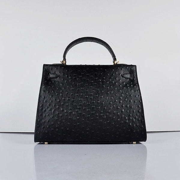 Luxury Hermes Kelly 32cm Ostrich Vein 6108 Black Golden