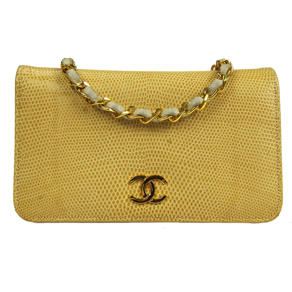 Luxury Chanel * 1986-1988 Pushlock Full Flap Mini Beige Lizard Skin
