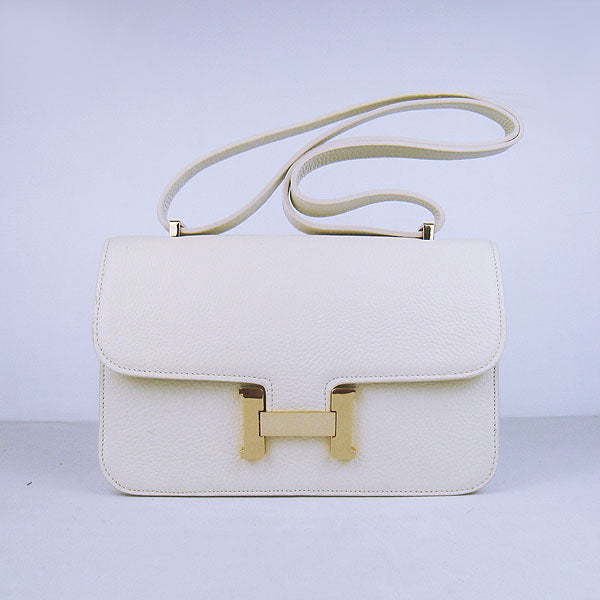 Luxury Hermes Calf Leather Message Bag H020 Beige Golden