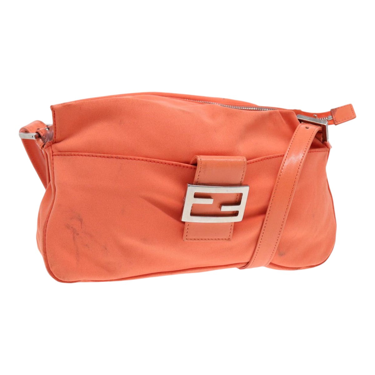 Luxury Fendi Mamma Baguette Shoulder Bag Nylon Orange Silver88076