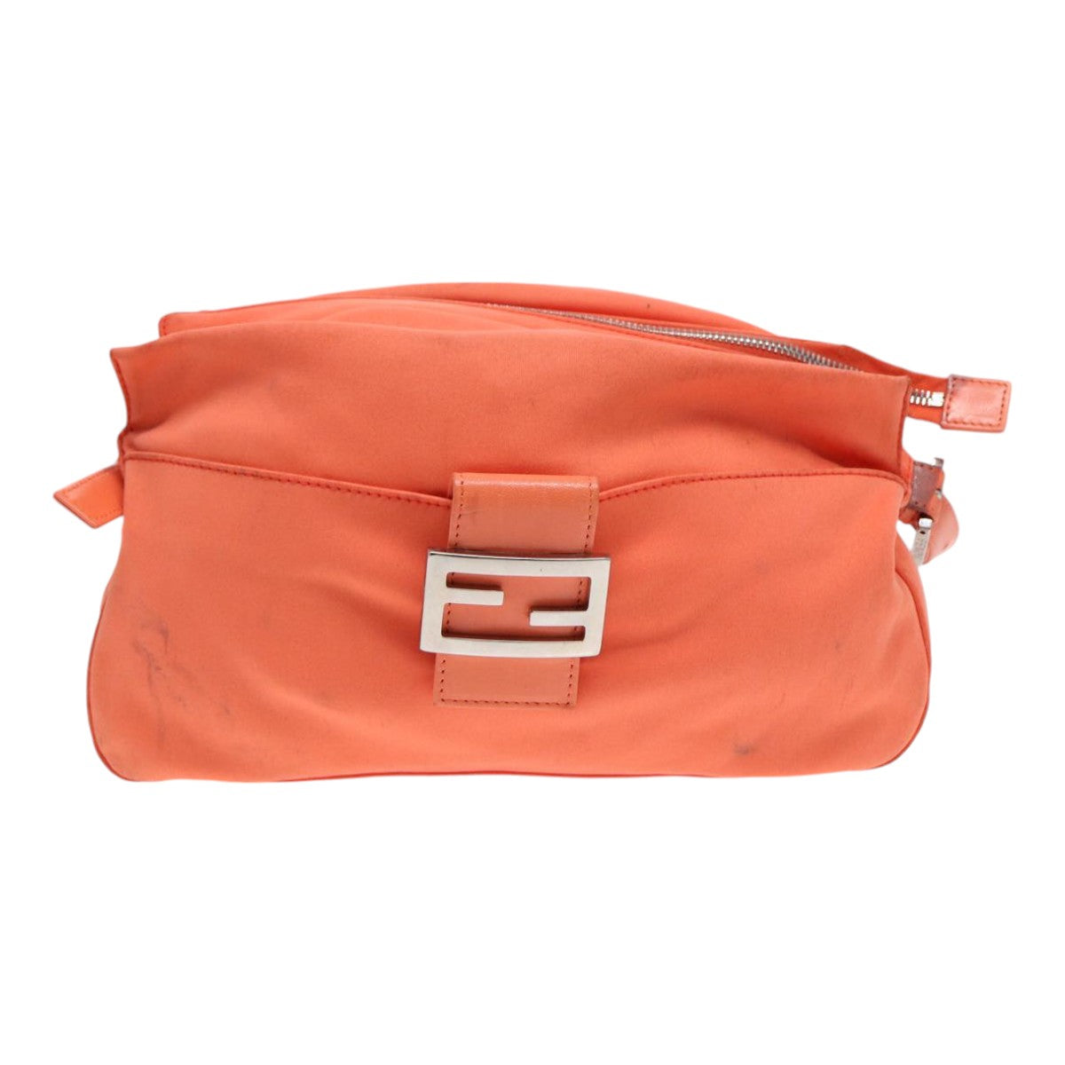 Luxury Fendi Mamma Baguette Shoulder Bag Nylon Orange Silver88076