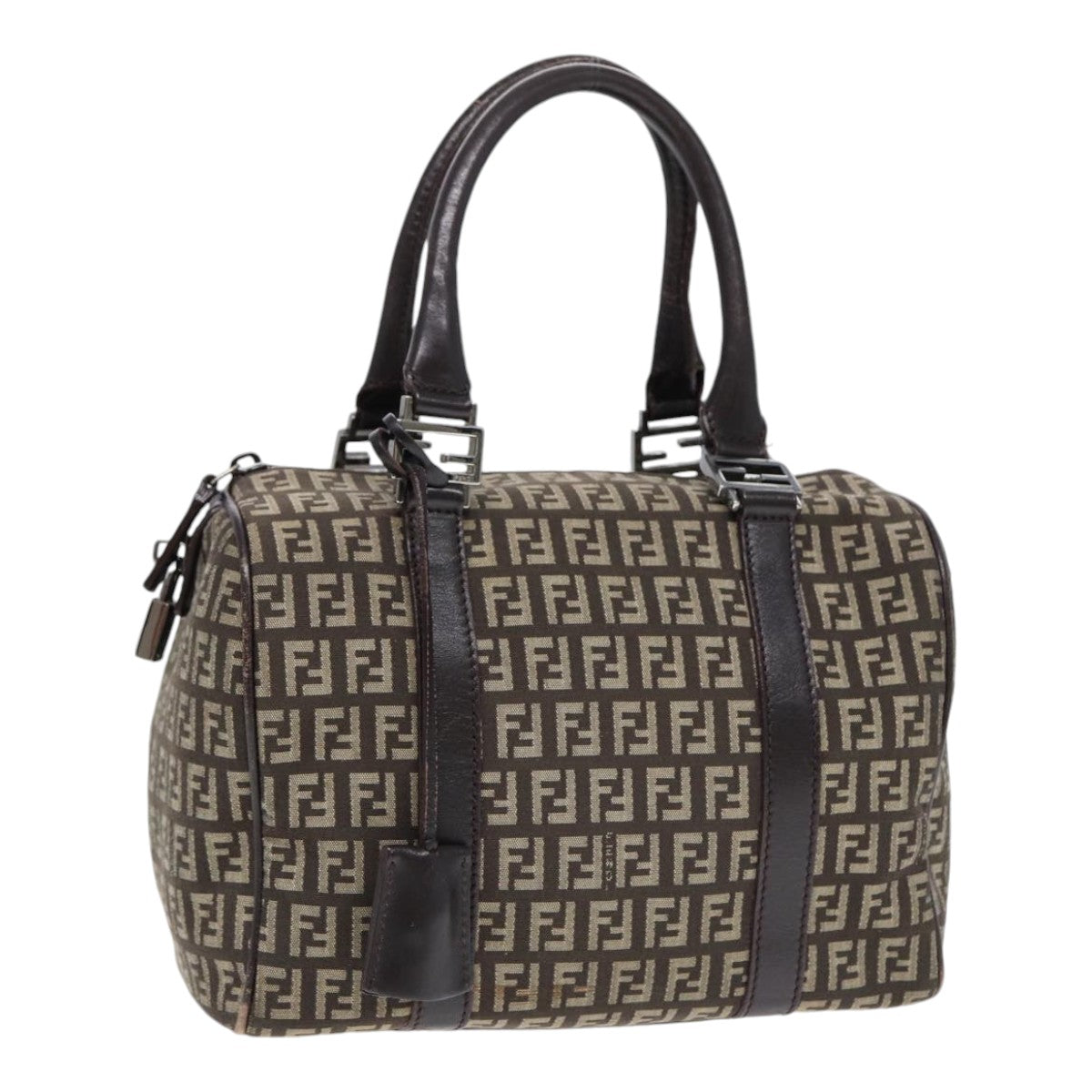 Luxury Fendi Zucchino Canvas Hand Bag Brown Silver88078