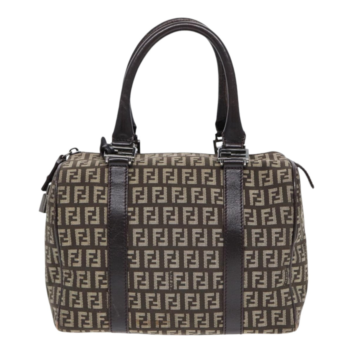 Luxury Fendi Zucchino Canvas Hand Bag Brown Silver88078