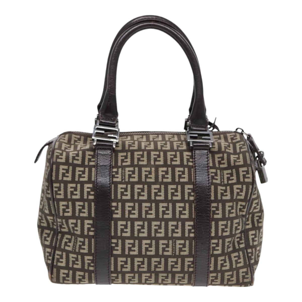 Luxury Fendi Zucchino Canvas Hand Bag Brown Silver88078