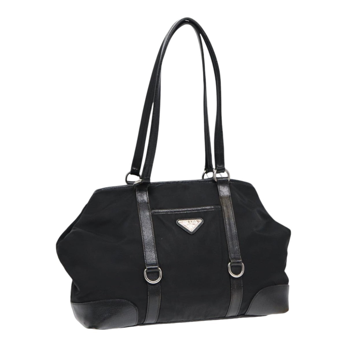Luxury Prada Tote Bag Nylon Black Silver  88087