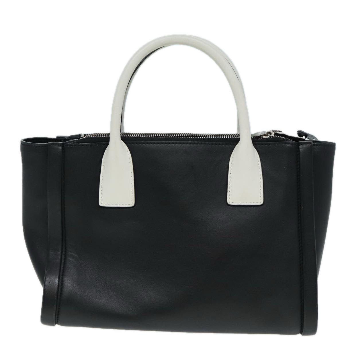Luxury Prada Hand Bag Leather 2way Black White Silver  88091
