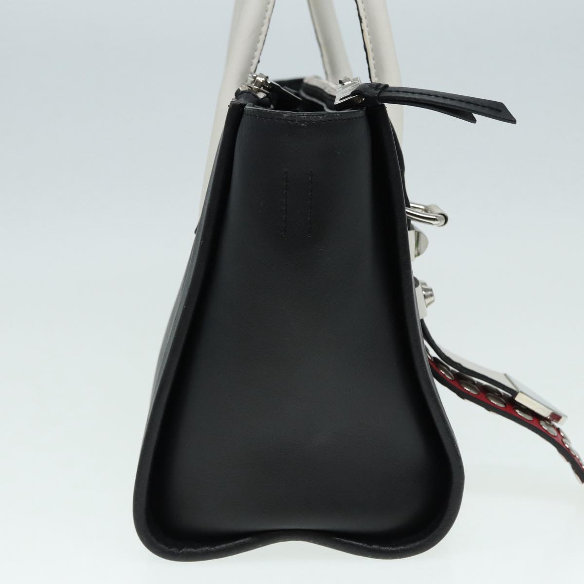 Luxury Prada Hand Bag Leather 2way Black White Silver  88091