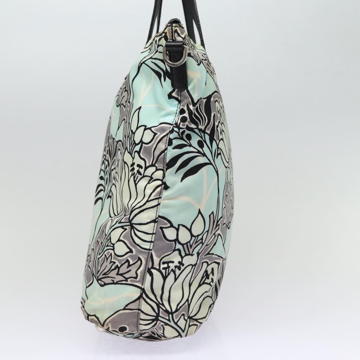Luxury Prada Flower Tote Bag Nylon 2way Light Blue Black Silver  88092