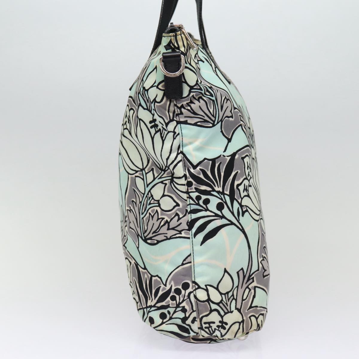 Luxury Prada Flower Tote Bag Nylon 2way Light Blue Black Silver  88092