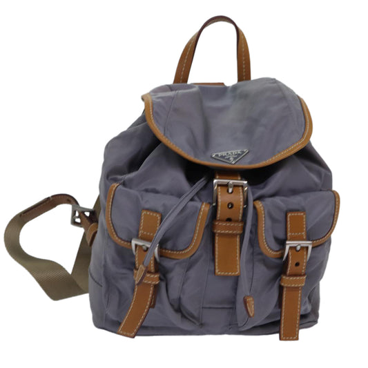 Luxury Prada Backpack Nylon Leather Purple Gray Silver  88095