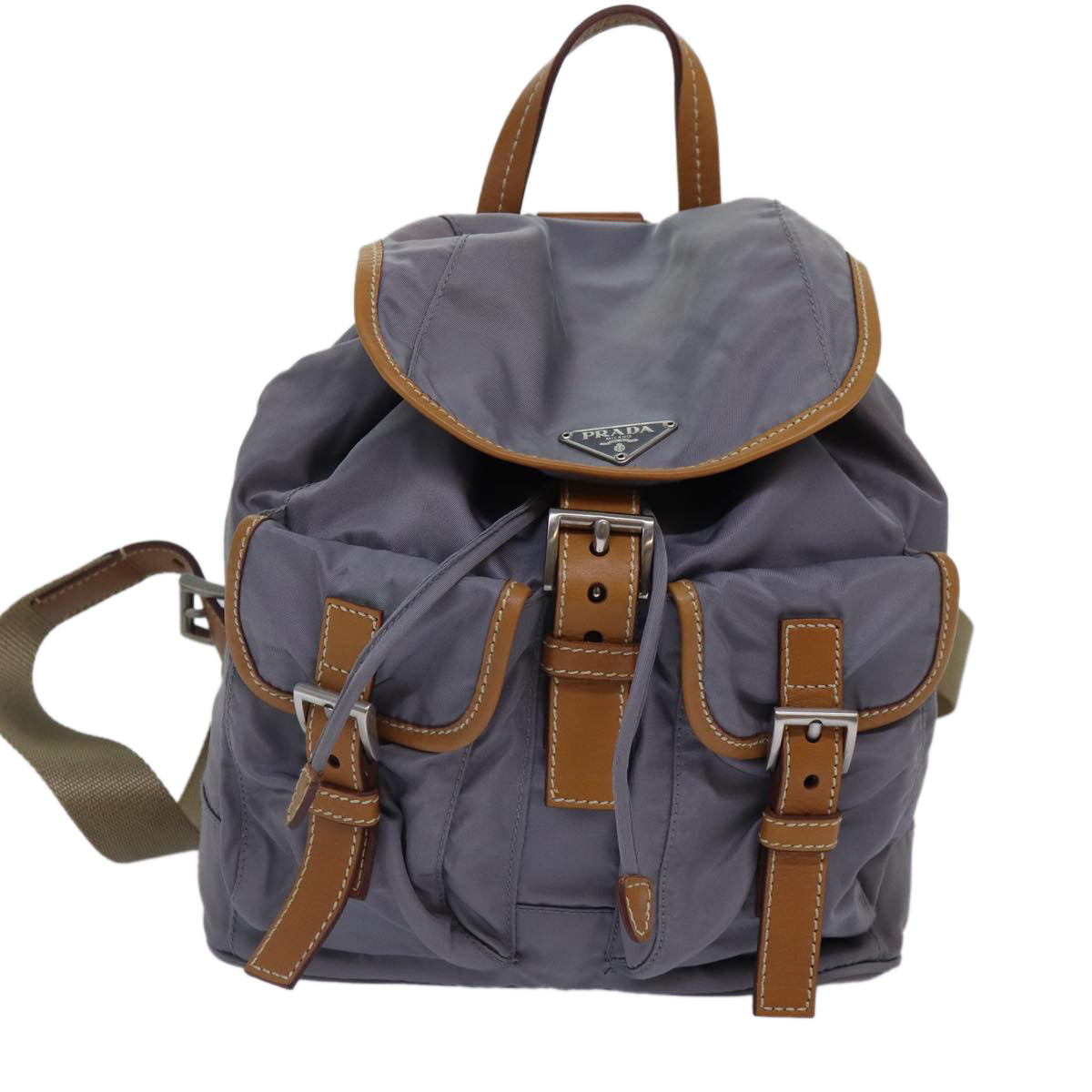 Luxury Prada Backpack Nylon Leather Purple Gray Silver  88095