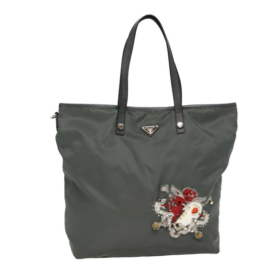 Luxury Prada Tote Bag Nylon Gray Silver  88096