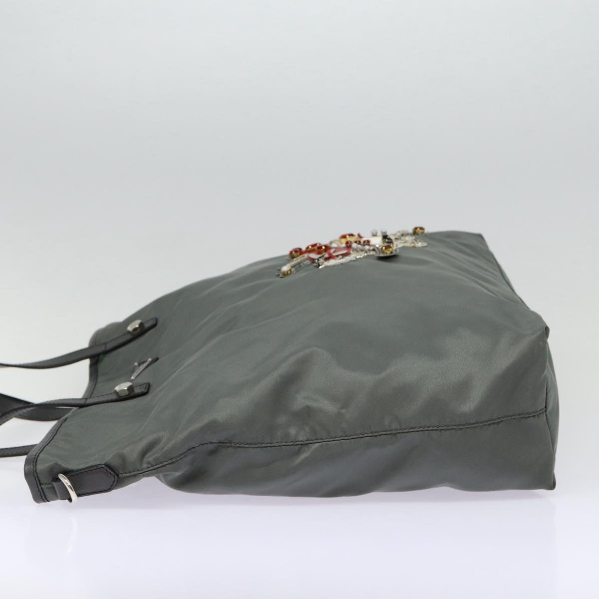 Luxury Prada Tote Bag Nylon Gray Silver  88096